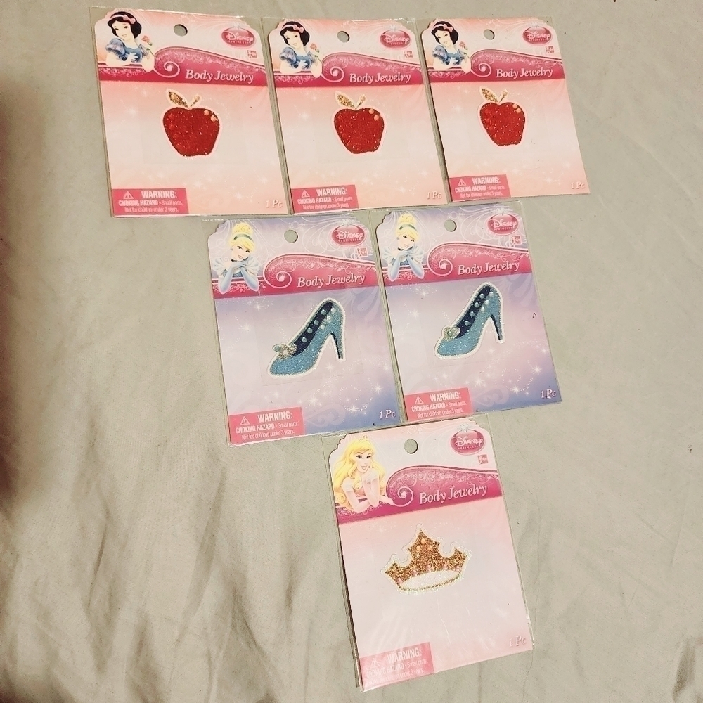 Lot of 6 NWT Disney Body Jewelry Stickers Snow White Sleeping Beauty Cinderella